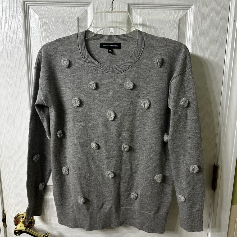 Banana Republic Gray Pom-Pom Sweater